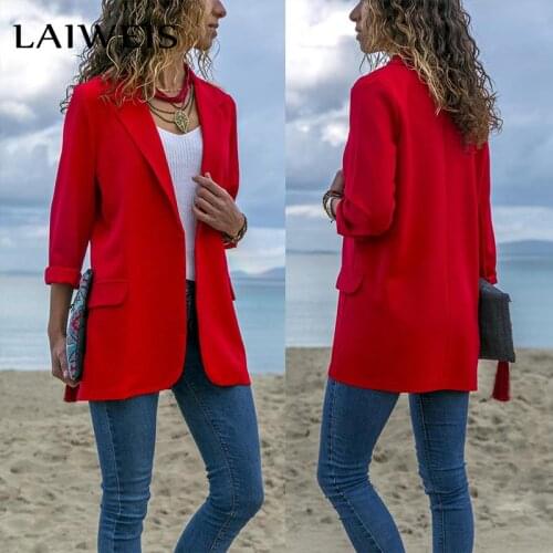 LAIWEIS New Casual Women Slim Suit Blazer Jacket Coat Red Long Sleeve Blazer Business Office Ladies Outwear Autumn Slim Outwear