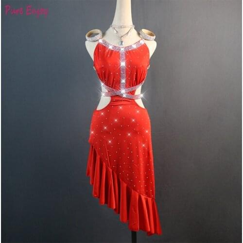 Latin Dance Dress Women Red Dance Dress Full Rhinestone Singer Dancer Professional Competitive Latin dance Dress Costumes