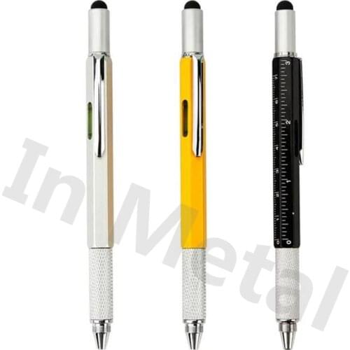 In Metal multi-function Touch Screen Stylus pen with Screwdriver Ruler scale Spirit Level 6 in 1 Capacitive tool Ballpoint Pen