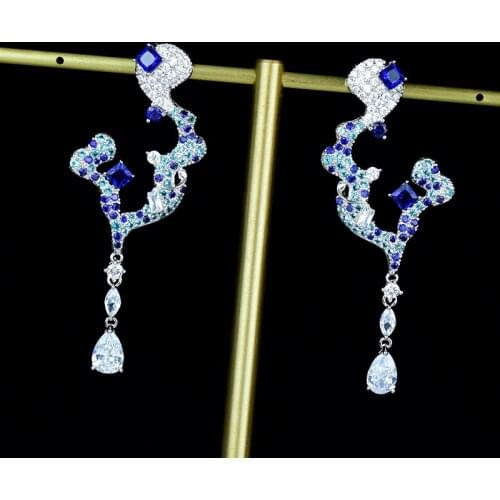 Fashion hot brand pure 925 silver snake-shaped earrings, sexy luxury jewelry for women design, blue tassel wedding party earring