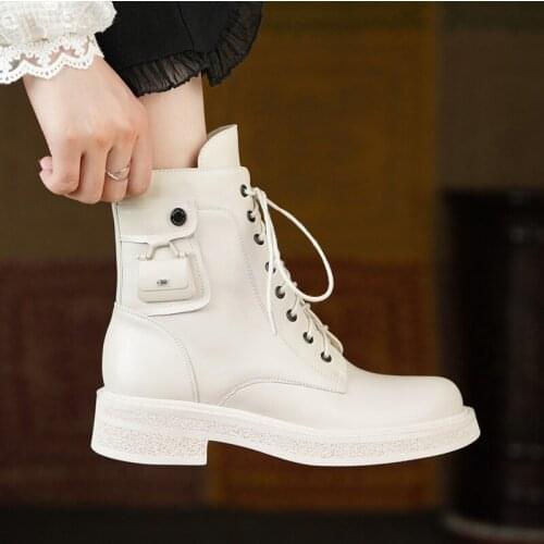 Fashion Hipster Pocket Boots Motorcycle Boots Chunky Heel Leather Ankle Boots Lace Up Flat Shoes Women Boots Mujer De Zapatos