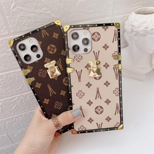 Fashion Leather Square Phone Case For For iPhone 12Pro MAX 11 XS MAX XR 7 8 Plus Luxury Geometric Cover For Samsung S30Ultra S30