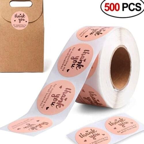 500Pcs /Roll Thank You Stickers for Business Christmas Seal Labels Sticker Wedding Gift Card Circle Letter Stickers Handmade Sta
