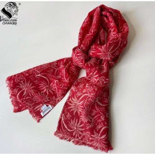 NEPALESE HAND PRINTED Muffler100% MARINO WOOL SCARF SHALW SOFT & WARM THIN FACTORY DIRECT Red Flora