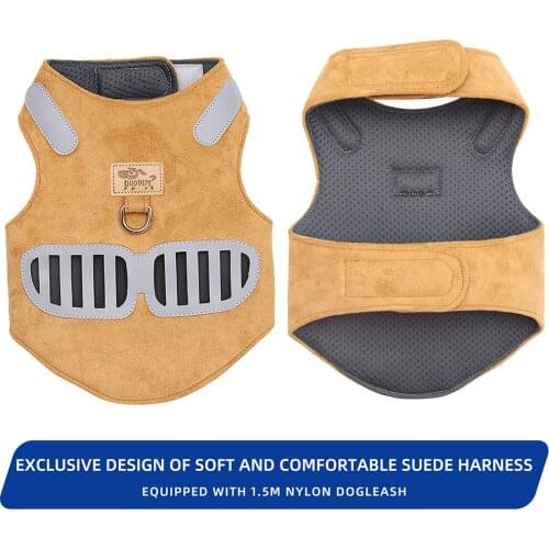 New Pet Chest Harness Soft Suede Cat Harness Reflective Breathable Dog Leash Set