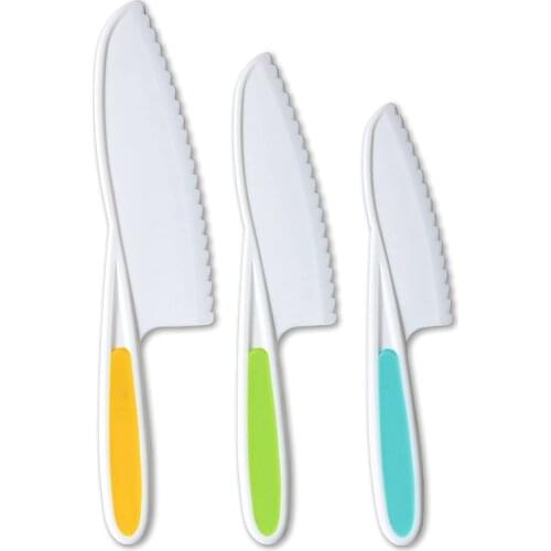 Knives for Kids 3-Piece Nylon Kitchen Baking Knife Set,Childrens Cooking Knives Firm Grip, Serrated Edges