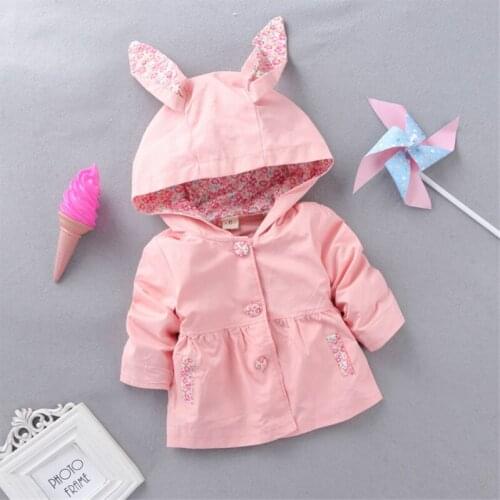 Cute Rabbit Ear Baby Girls Coat 1-5 Years Kids Flower Hooded Jacket Clothing For Girls Spring Autumn Kids Girl Windbreaker Coat
