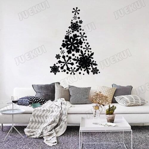 Snowflake Christmas Tree Wall Stickers Festive Removable Wall Decals Living Room Home Art Decoration Holiday Windows Murals TA26