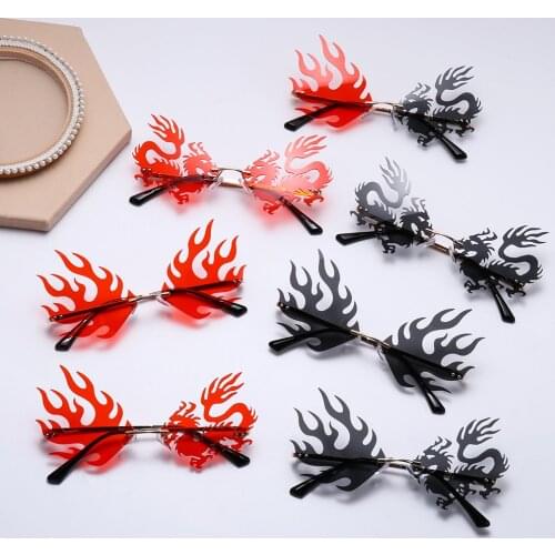 Unique Frameless Sun Glasses Rimless Dragon Phoenix Sunglasses For Party Women Men UV400 Driver Goggles Cool Shades