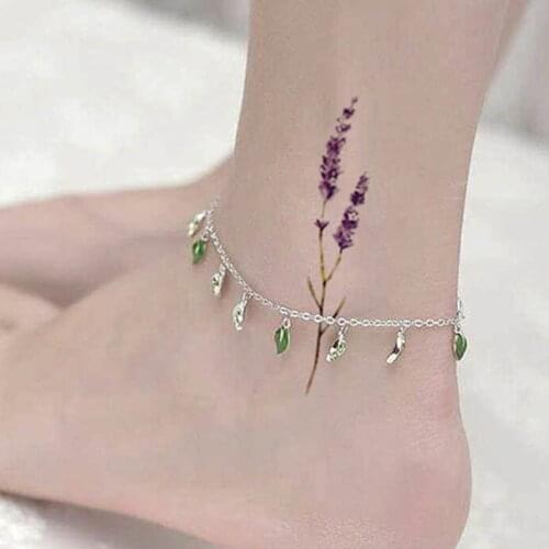 Waterproof Temporary Tattoo sticker cute sexy lavender flowers Leaves tatoo Water Transfer fake tattoo for Women
