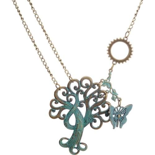 Retro Jewelry Steampunk Gear Tree of Life Pendant Necklace Simple and Elegant Temperament Accessories High Quality Individual