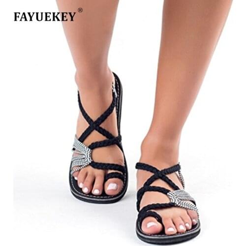 FAYUEKEY 2020 Fashion Summer Women Sexy Sandals Flat Beach Gladiator Crossover Strap Sandals Zapatos De Mujer Shoes