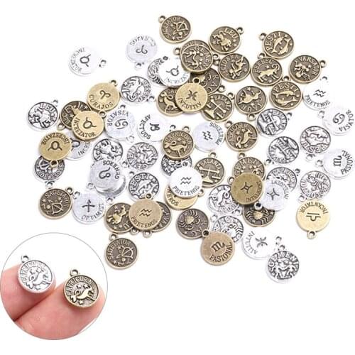 12pcs/set Charm Accessories 12*15mm Twelve Constellation Round Pendant For DIY Jewelry Findings Supplies For Jewelry Making