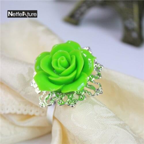 12pcs/lot New Champagne Rose Napkin Rings Gold Color Hoops Romantic Nice Looking Serviette Holder Wedding Party Table Decoration