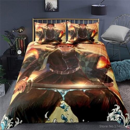 2/3pcs Twin Full Queen King Size Bedding Set Anime Demon Slayer 3D Printed Comforter Cover Pillowcase Bed Linens Home Textile