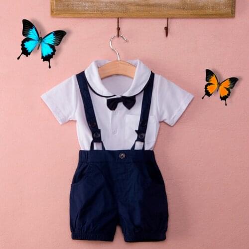 2pcs Toddler Newborn Infant Clothes Set Baby Boys Gentleman Outfits Bow Tie White T-shirt Bib Pants Overalls Kids Clothing