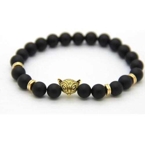 Ailatu New Arrival Men and Ladies Gift Jewelry 8mm Matte Black Beads with Alloy Metal Fox Design Fashion Bracelet Bangles