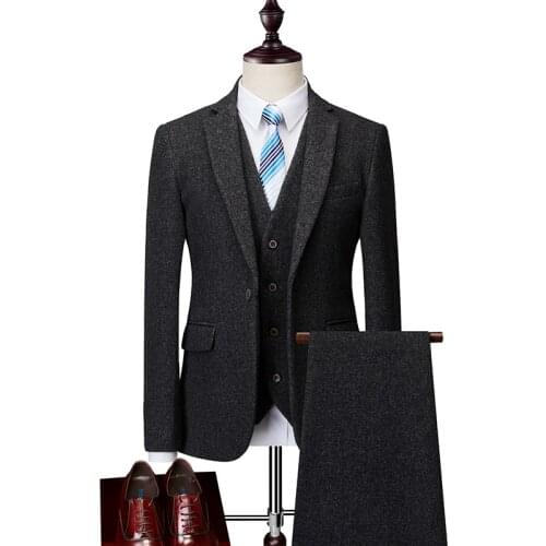 Blazers Pants Vest Sets / 2021 Spring Autumn New Fashion Suits / Mens Casual Business Plaid 3 Piece Suit Jacket Coat Trousers