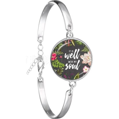 Bible Verse Bracelet Art Flower Circle Images 18mm Glass Dome Charms Bracelet Quote Fashion Jewelry Gift For Christian