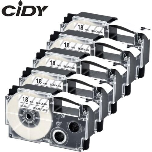CIDY 5pks Casio XR-18X XR 18X 18mm black on clear label tape compatible for KL-60-L KL-120L EZ label printer adhesive tape