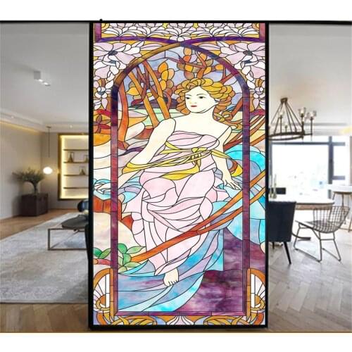 Privacy Windows Film Decorative Church Style Goddess Stained Glass Window Stickers No Glue Static Cling Frosted Window Cling 43