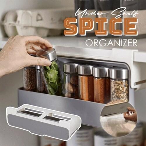 Home Kitchen Self-adhesive Wall-mounted Under-Shelf Spice Organizer Spice Bottle Storage Rack Kitchen Supplies Storage