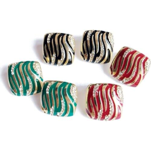 New Sweet Square Enamel Red Green Black Enamel Crystal Stone Elegant Earring
