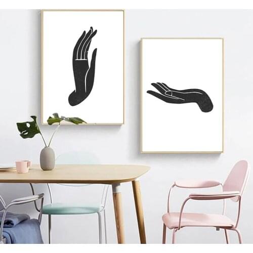 Buddha Mudra Hand Gesture Posters and Prints A Wood Block Style Illustration Black White Wall Art Canvas Painting Home Decor