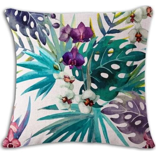 Cotton Linen Plant Cushion Cover Tropic Tree Green Throw Pillow Cover Flamingo Bird Decorative Pillows Flower Cushion Cover