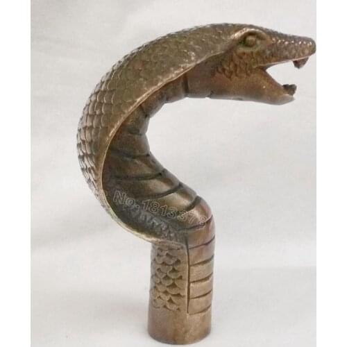 CHINESE OLD BRONZE HAND CARVED COBRA STATUE CANE WALKING STICK HEAD FAST SHIPPING