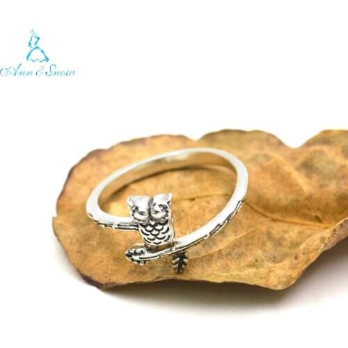925 Sterling Silver Rings GIFT Animal Owl Black S925 Jewelry Fashion Accessories Free Size Female Ring