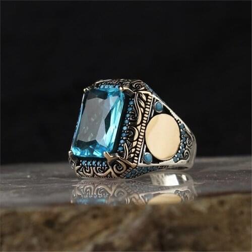 Blue Topaz Gemstone 925 Sterling 925 K Silver Ring