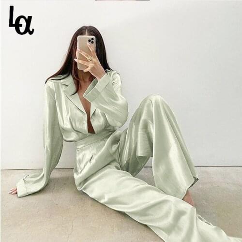 Luck A Green Vintage Two Piece Sets Women Spring Sets Of Elegant Woman Long Sleeve Top And High Waist Pants 2 Piece Set Female