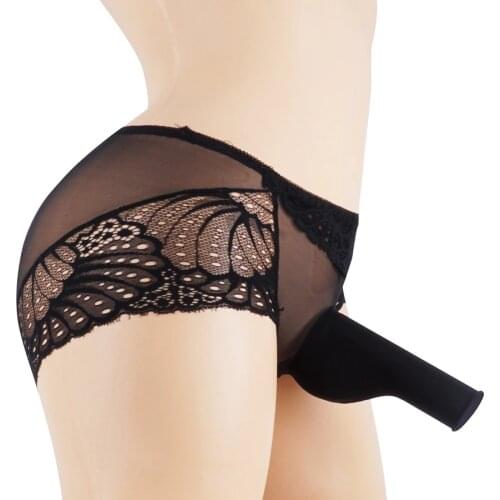 Lace Thong Penis Sleeve Bikini Briefs Pants Underpants Sissy Panties Sexy Underwear Men See Through Sheer Sissy Underwear