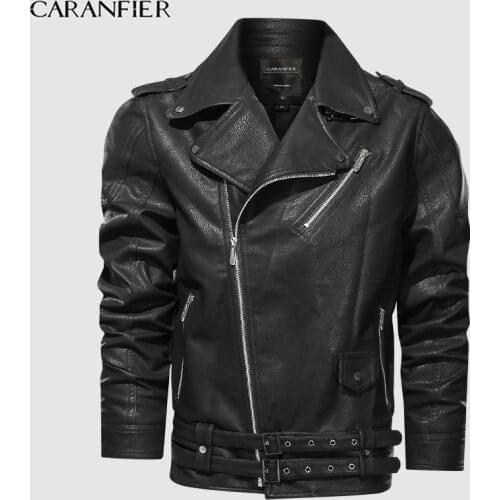 CARANFEIR New Mens Lapel Motorcycle Leather Jacket Fashion Zipper PU Leather Coat Male Casual Loose Leather Jacket S-3XL