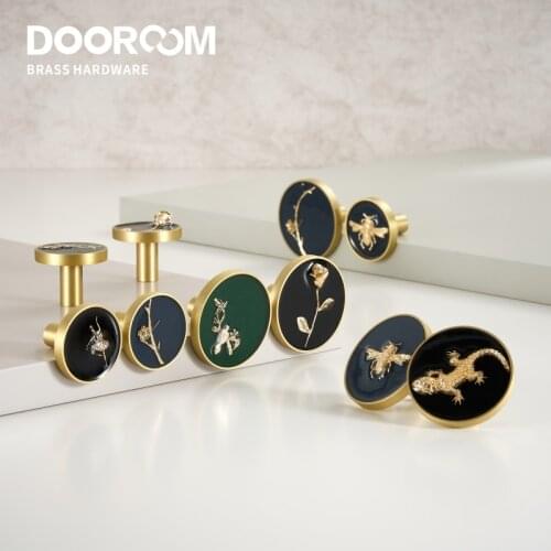 Dooroom Brass Furniture Handles Modern Simple Cupboard Wardrobe Dresser Shoe Box Drawer Cabinet Knobs Bee Bird Rose Dancer Pulls