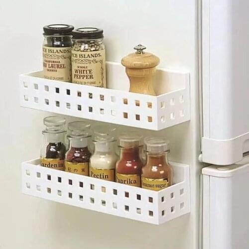 Magnetic Absorption Storage Rack Kitchen Refrigerator Side Wall-mounted Storage Box Perforated Seasoning Bottle Rack