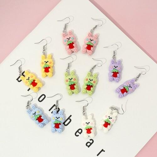 Cute sweet strawberry rabbit cartoon animals DIY handmade creative drop earrings for women trendy Pendant gift to girlfriend