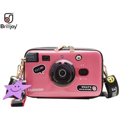 Brilljoy 2020 Fashion PU Camera Shape Women Shoulder Crossbody Bag Cute Girl Small Square Bag Travel Phone Coin Purse Clutch Bag