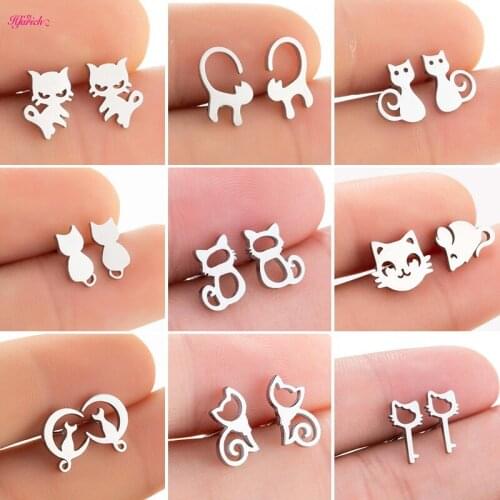 Fashion Cartoon Cute Small Kitten Stud Earrings Hot Sale Stainless Steel Cat Earrings For Women Girls Jewelry Accessories Gift
