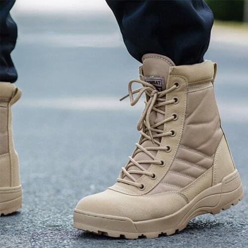 Men Outdoor Military Tactical Combat Boots Breathable Oxford Wear Resistant Waterproof Boot Non-Slip Desert Climbing Sports Shoe