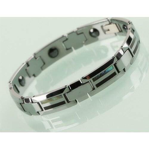 Vintage 10mm Width Mans Tungsten Carbide Bracelets Bangle with Shells and Wood Outside Magnetic Stones inlay for Health Care