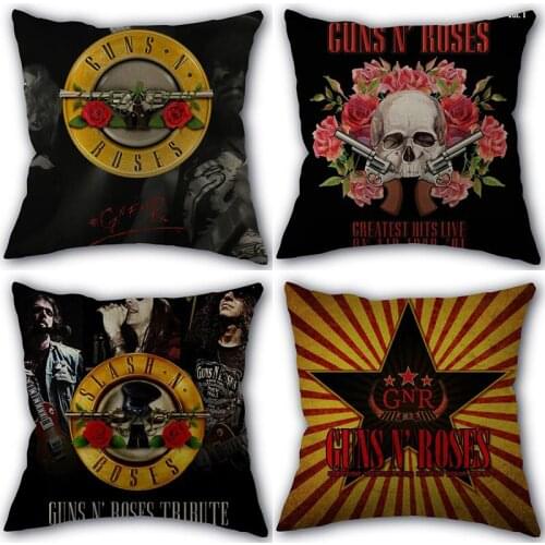 Custom Guns N Roses Pillowcase High Quality Home Textile Cotton Linen Fabric 45x45cm One Side Decoration Pillow Covers