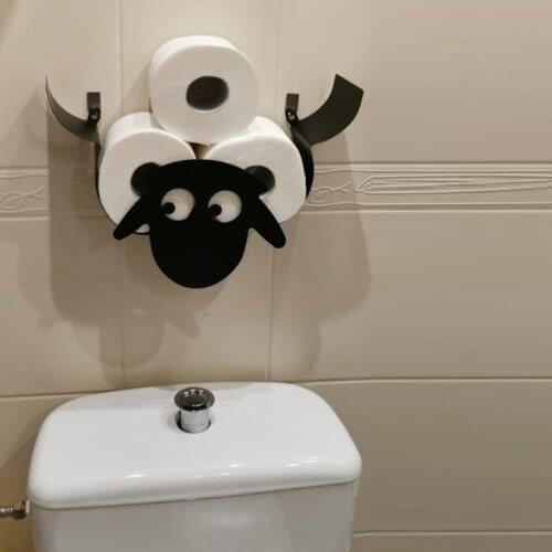 Nordic Style Black Sheep Head Wall Mounted Toilet Paper Holder Tissue Roll Metal Iron Storage Rack Bathroom Decoration