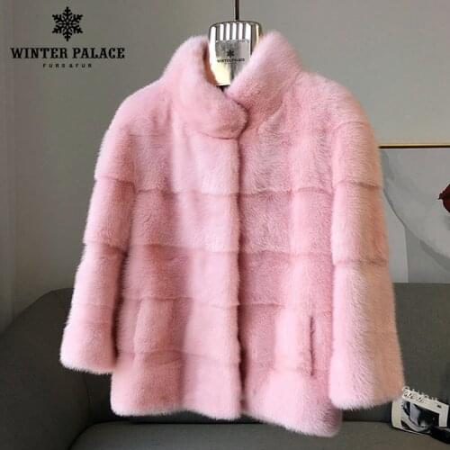 2018 winter New style fur cat natural mlnk stand Collar good quality mlnk fur coat 60 cm long coats of fur Fashion Slim Fur