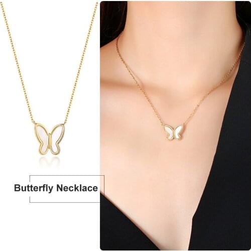 Bohe Butterfly Necklace Pendant for Women Girls Stainless Steel Choker Necklace Adjsutatble Bridesmaid Birthday Gift