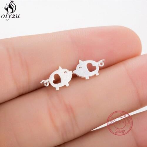 Lovely 925 Sterling Silver Earings Women Cute Tiny Hollow Heart Pig Stud Earrings Birthday Gift for Girls Kids Boucle d'oreille