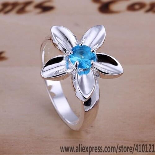R053-2 Lucky Charm Silver Color Rings For Women Jewelry Wholesale Women Accessorie Fashion Fashion Inlaid Rose Ring Stone