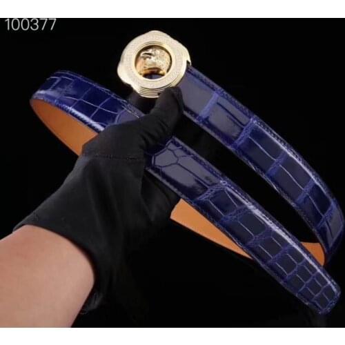 Luxury quality 100% real genuine crocodile skin men belt gold color hardware buckle high glossy shinny crocodile skin men belts