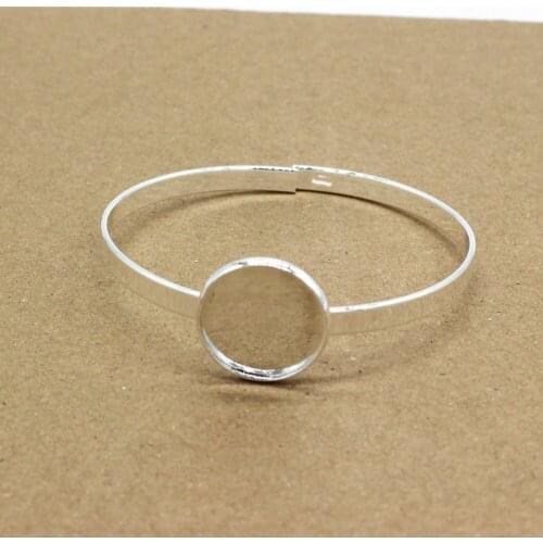 SEA MEW 1 PCS 62.5mm*67mm Fashion Metal Copper Bangles Setting 20mm Round Cabochon Base Silver Color Bangle For Jewelry Making